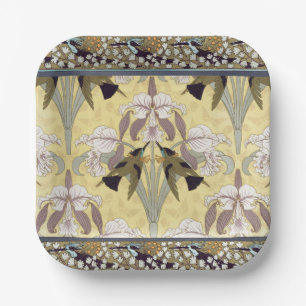Assiettes En Carton Motif Art Nouveau d'orchidée colibri vintage