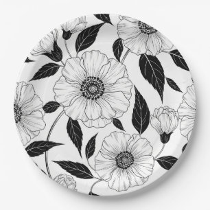Assiettes En Carton Motif artistique élégant en noir et blanc à motif