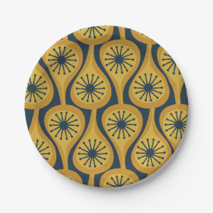 Assiettes En Carton Motif Atomique Moderne du Milieu du Siècle Moutard