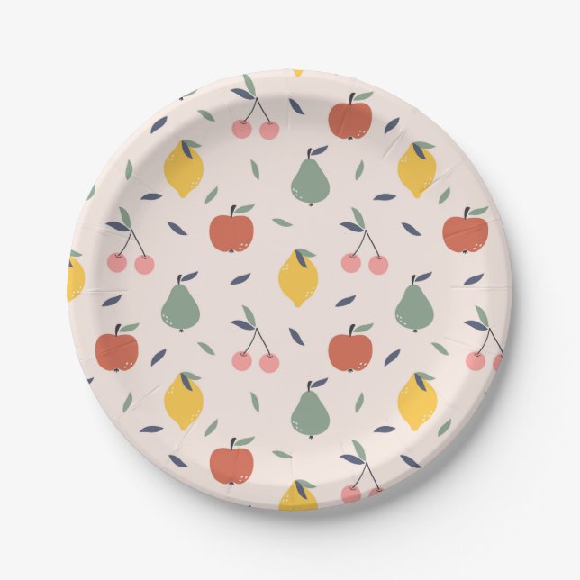 Assiettes En Carton Motif aux fruits mignons (Devant)