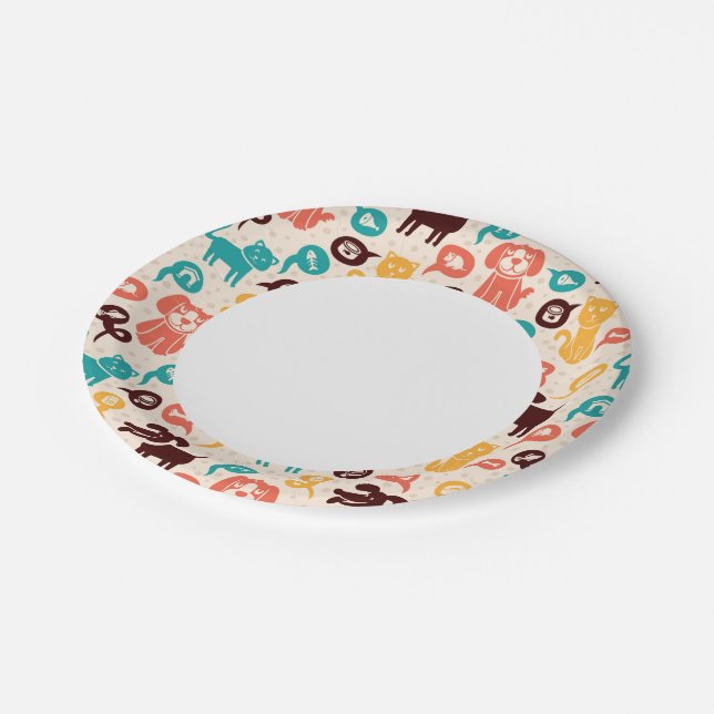 Assiettes En Carton Motif Avec Chats Et Chiens Amusants (Angle)