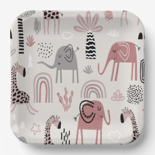 Assiettes En Carton motif avec de mignons éléphants et girafes géant