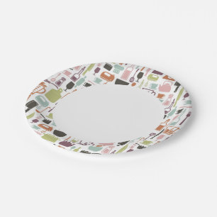 Assiettes En Carton Motif avec icônes de cuisine colorées