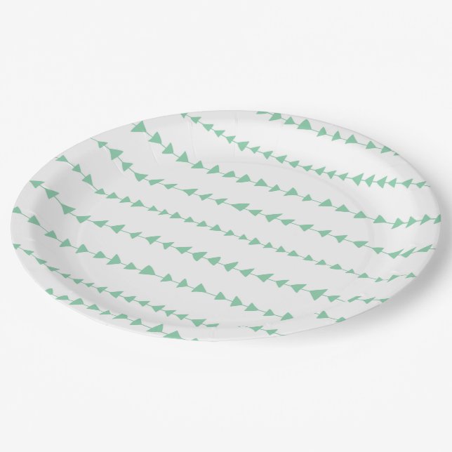 Assiettes En Carton Motif aztèque blanc vert en bon état de flèches (Angle)