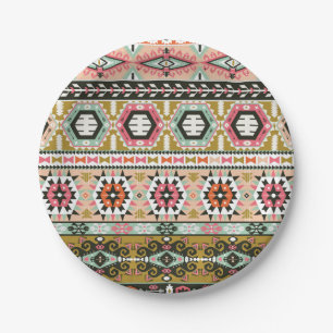 Assiettes En Carton Motif Aztèque Tribal Coloré Boho géométrique