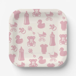 Assiettes En Carton Motif Baby shower rose