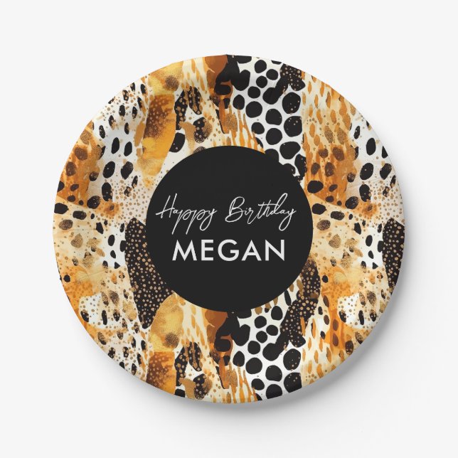 Assiettes En Carton Motif Black and Gold de Safari Animaux (Devant)