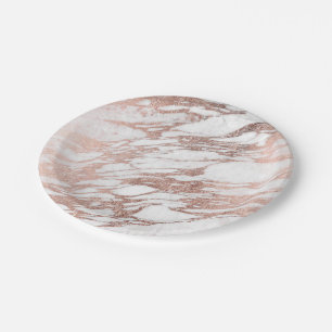 Assiettes En Carton Motif blanc et rose élégant chic de marbre d'or