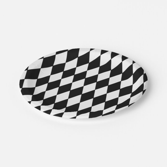 Assiettes En Carton Motif blanc noir de harlequin (Angle)