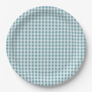 Assiettes En Carton Motif bleu de plaid de contrôle de guingan