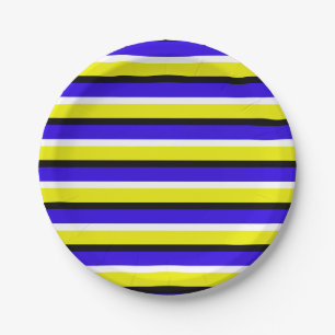 Assiettes En Carton Motif Bleu Jaune