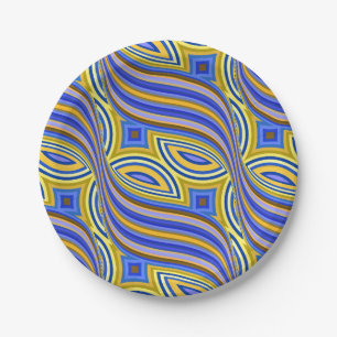 Assiettes En Carton Motif bleu jaune psychédélique rétro sauvage