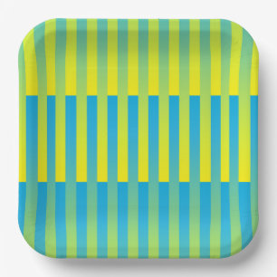 Assiettes En Carton Motif bleu jaune vert rayé