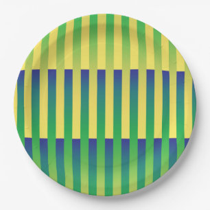 Assiettes En Carton Motif bleu jaune vert rayé