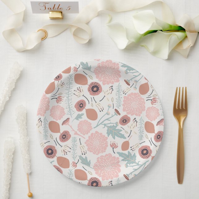 Assiettes En Carton Motif bleu rose floral (Mariage)