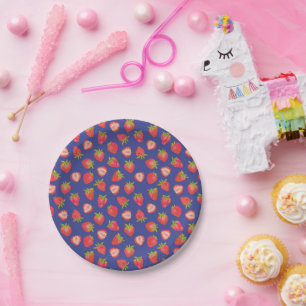 Assiettes En Carton Motif bleu rouge fraise d'été