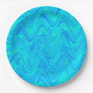 Assiettes En Carton Motif bleu vert marbré