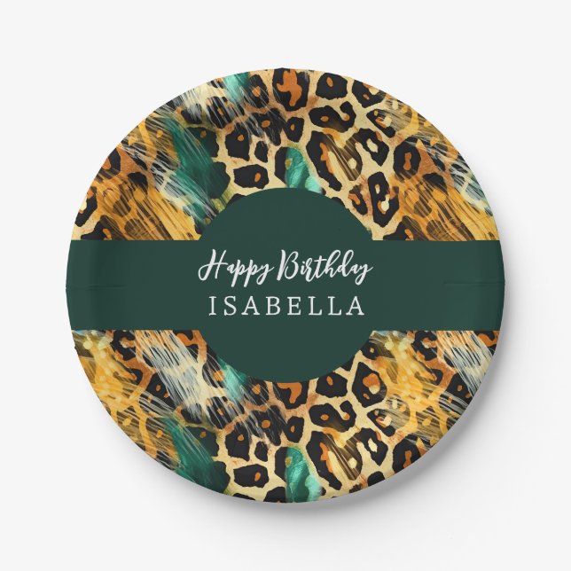 Assiettes En Carton Motif Boho Green Gold pour animaux Safari (Devant)
