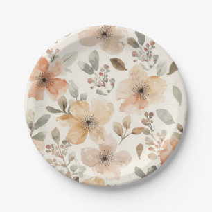 Assiettes En Carton Motif botanique à l'aquarelle floral pêche beige