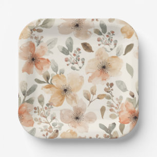Assiettes En Carton Motif botanique aquarelle floral pêche beige