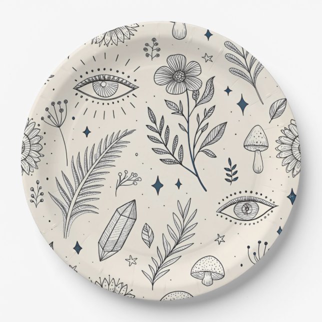 Assiettes En Carton Motif botanique céleste (4) (Devant)