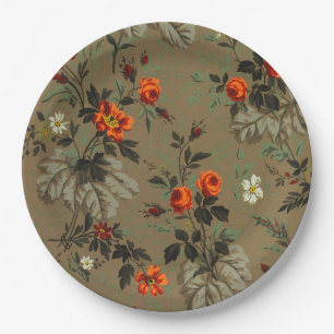 Assiettes En Carton Motif botanique vintage de rose orange à fleurs so