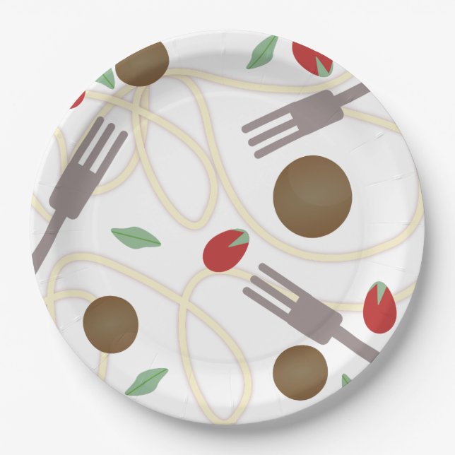 Assiettes En Carton Motif Boules de Viande Spaghetti Cool (Devant)