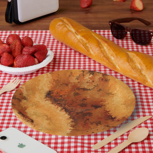 Assiettes En Carton Motif Burel Faux Noyer  (Pique-nique)