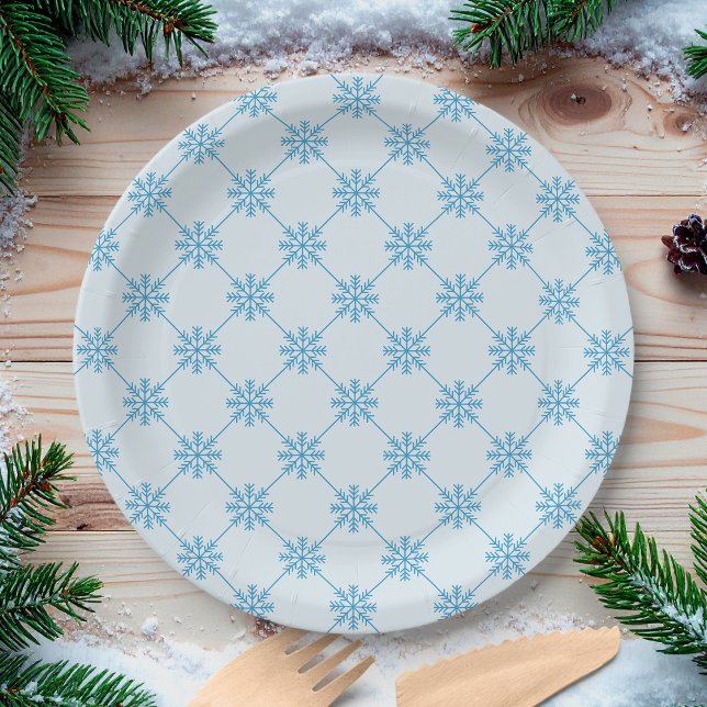 Assiettes En Carton Motif Carré diagonal Blue Snowflakes (Créateur téléchargé)