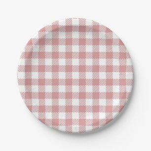 Assiettes En Carton Motif carreau gingham rose