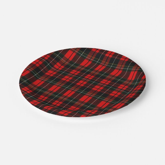 Assiettes En Carton Motif carreau tartan écossais rouge Wallace modern (Angle)