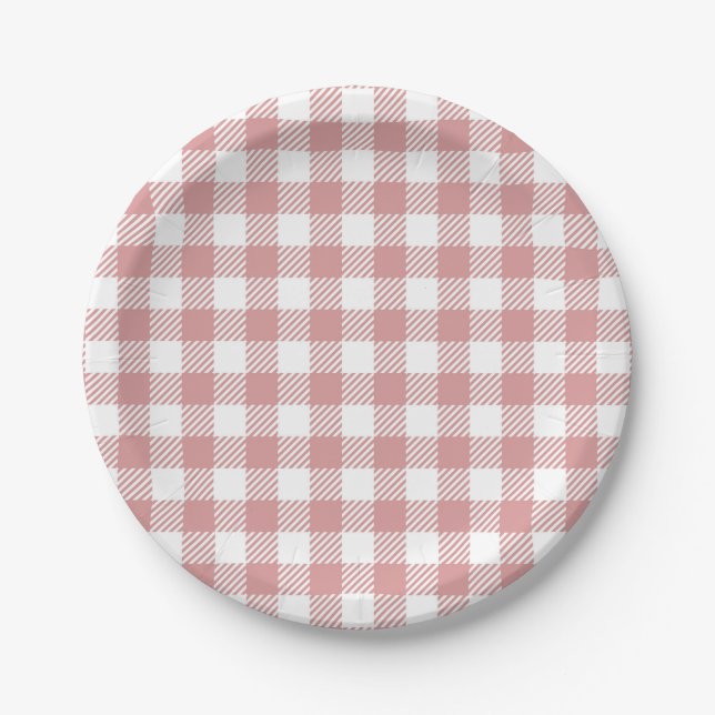 Assiettes En Carton Motif carreaux gingham rose (Devant)