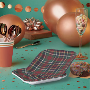 Assiettes En Carton Motif carreaux rouge foncé vert classique