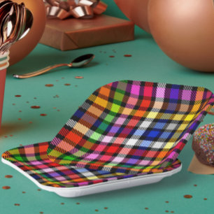 Assiettes En Carton Motif carreaux tartan à carreaux en twill coloré n