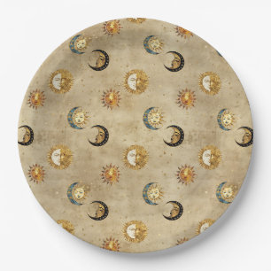 Assiettes En Carton Motif Céleste Étoiles Lune Or Antique Cosmique