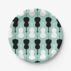Assiettes En Carton Motif cello - Turquoise, noir et blanc