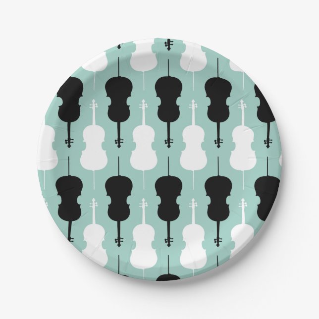 Assiettes En Carton Motif cello - Turquoise, noir et blanc (Devant)