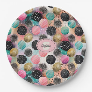 Assiettes En Carton Motif Cercle Abstrait - avec Parties scintillant e