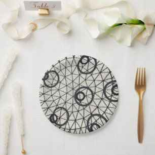 Assiettes En Carton Motif Cercles Abstraits noir et blanc