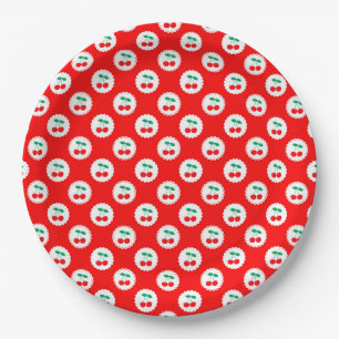 Assiettes En Carton Motif Cerise – Cadeau & Décoration Rétro aux Fruit