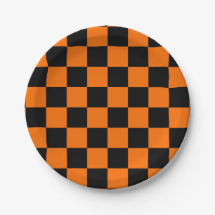Assiettes En Carton Motif chèque À damiers orange noir