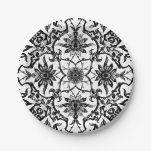 Assiettes En Carton Motif chinois Art Nouveau - Noir et Blanc