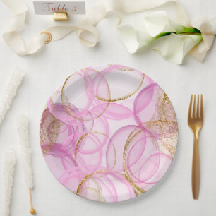 Assiettes En Carton Motif circulaire rose et or