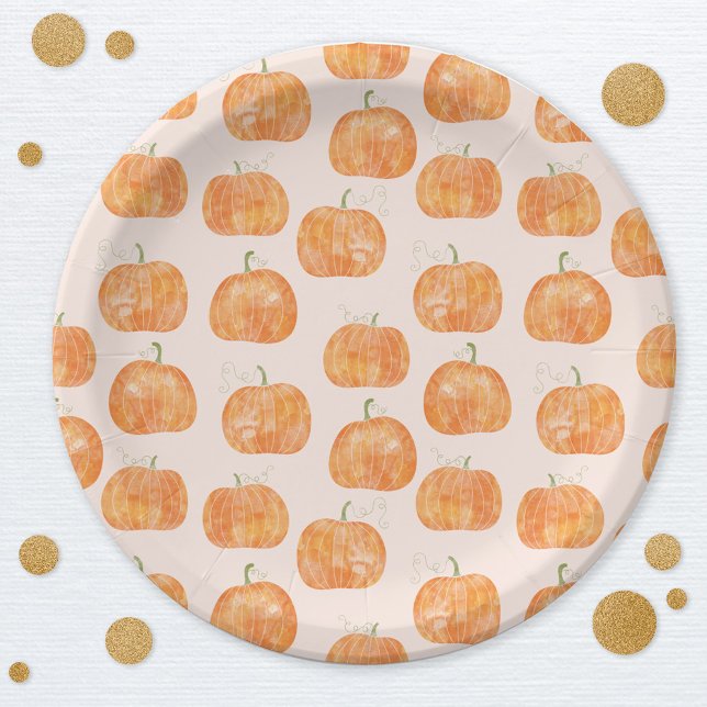 Assiettes En Carton Motif citrouille aquarelle (Pumpkin pattern watercolor autumn fall party paper plate)
