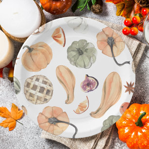 Assiettes En Carton Motif Citrouille couleur aquarelle Vibes d'autom