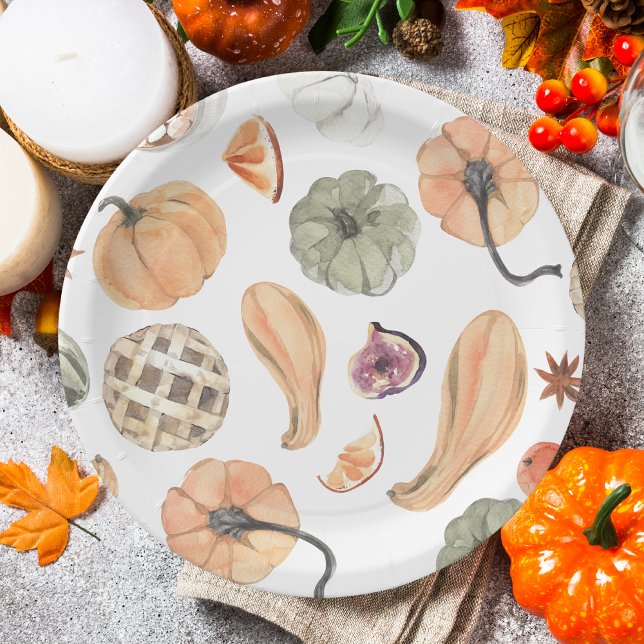 Assiettes En Carton Motif Citrouille couleur aquarelle | Vibes d'autom (Créateur téléchargé)