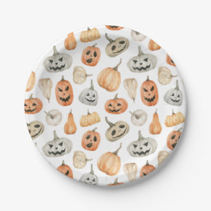 Assiettes En Carton Motif Citrouille d'aquarelle amusant