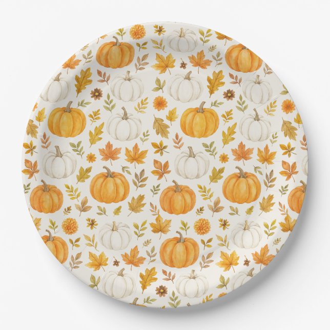 Assiettes En Carton Motif Citrouille mignon | Thanksgiving (Devant)