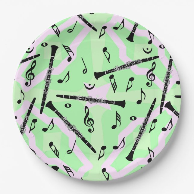 Assiettes En Carton Motif Clarinet Music Note (Devant)