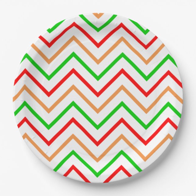 Assiettes En Carton Motif coloré Chevron Zigzag (Devant)